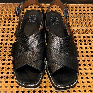 Naturalizer Black Textured Leather Crisscross Sandals